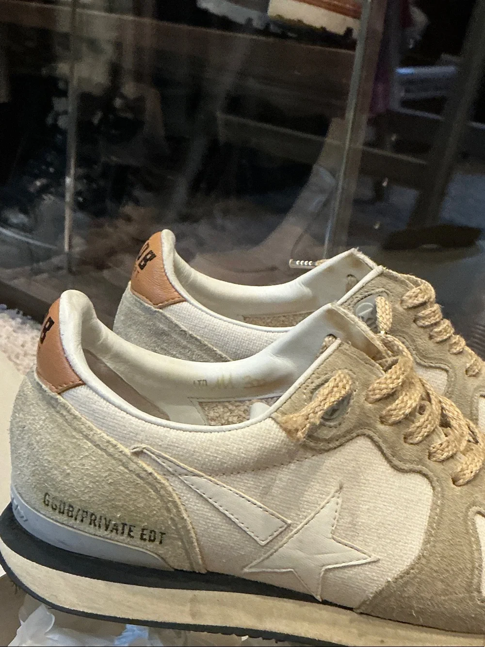Golden Goose Beige and White Runner Sneakers size 38